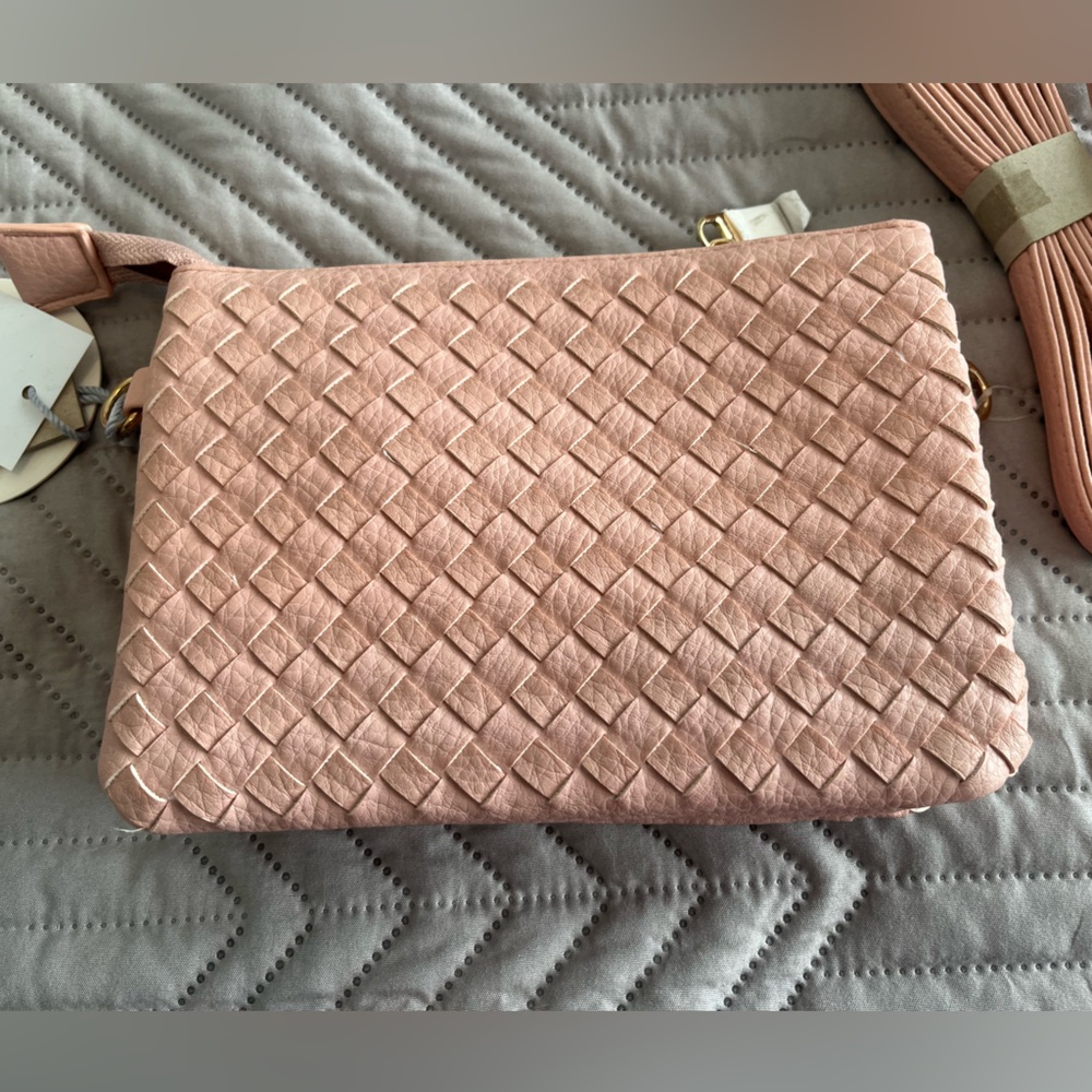 Vegan Pink Woven Crossbody Bag